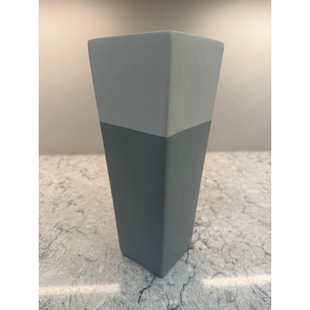 Tall Tapered Square Planter Made in Portugal 2 Tone White & Gray